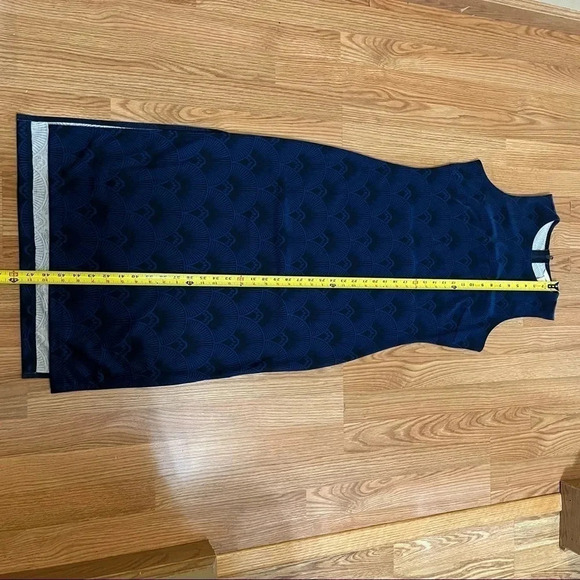 H&M NWT Fan Blue Black Sleeveless Midi Dress Sheath Bodycon Zipper - Picture 13 of 13